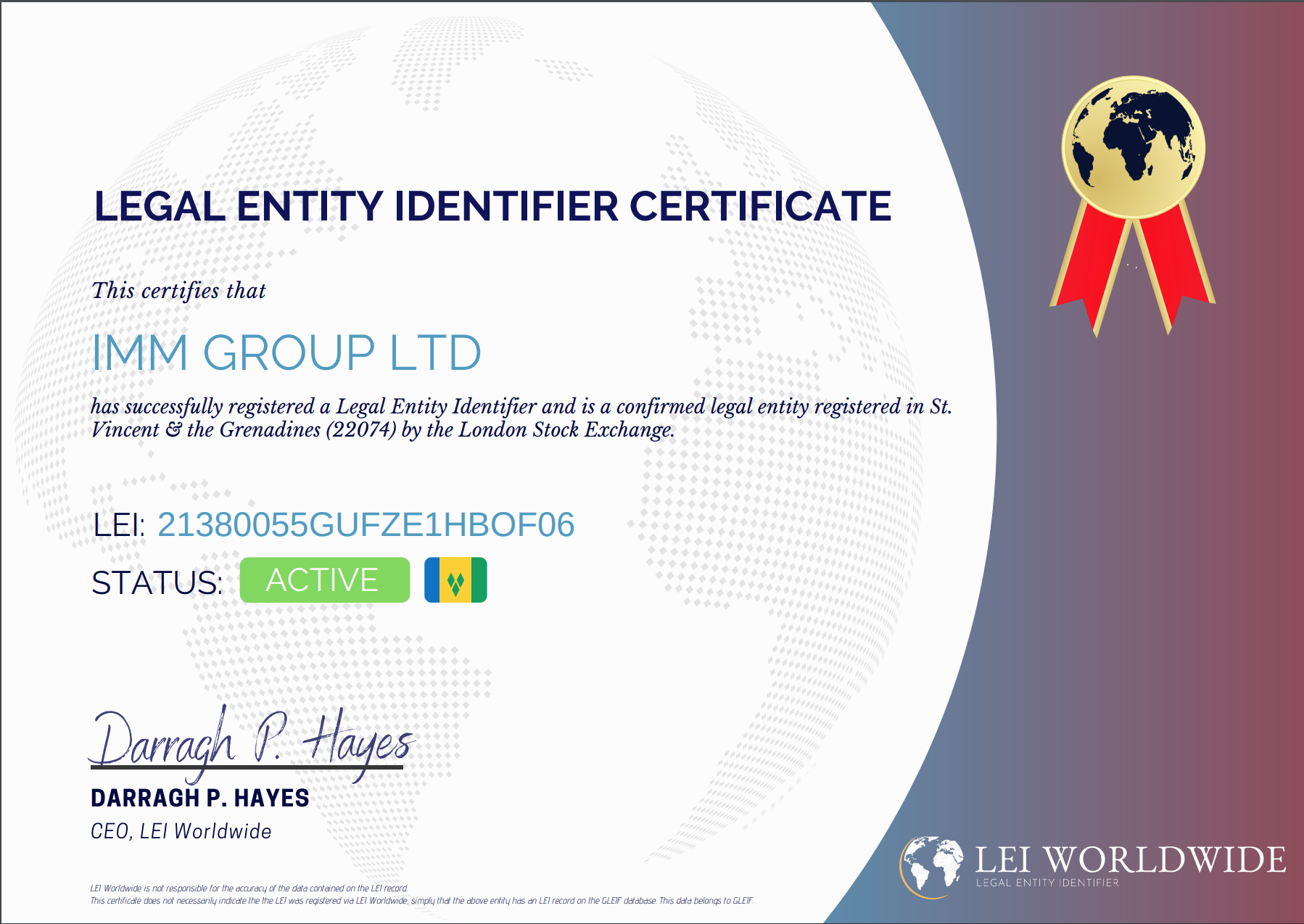 IMMFX Certificate by Legal Entity Identifier